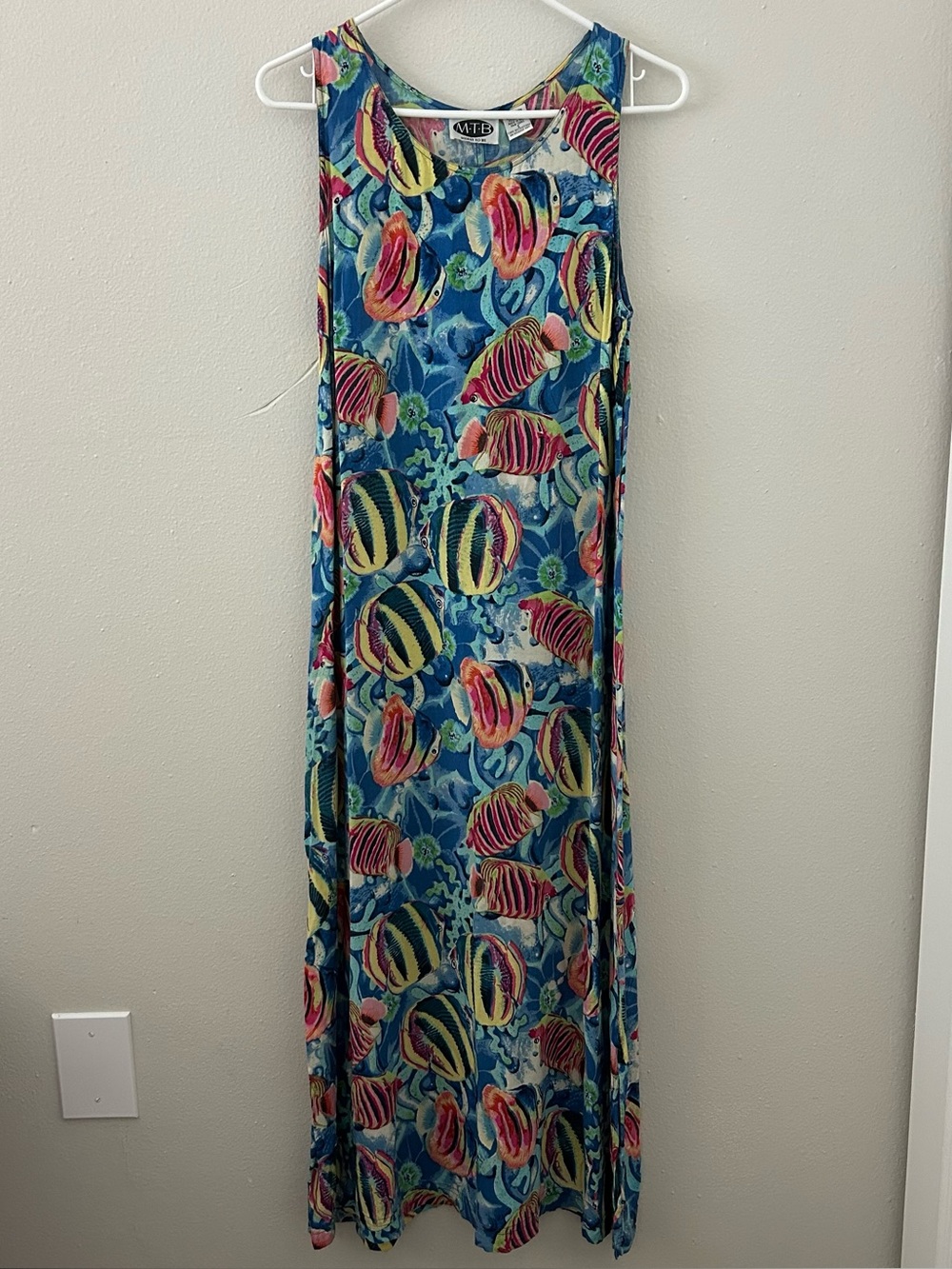 Vintage MTB Meant to Be Tropical Maxi Tank Dress Sz S Colorful Tropical Fish 90s